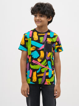 Jack & Jones Junior - Boys Abstract Print Regular Fit Multi Color T-Shirt