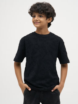 Jack & Jones Junior - Boys Embroidered Oversized Fit Black T-Shirt