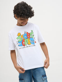 Jack & Jones Junior - Boys Graphic Print Regular Fit White T-Shirt