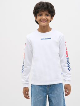 Jack & Jones Junior - Boys Typographic Regular Fit White T-Shirt