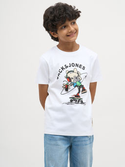 Jack & Jones Junior - Boys Graphic Print Regular Fit White T-Shirt
