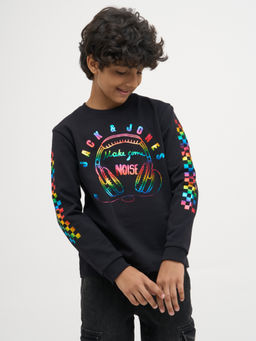 Jack & Jones Junior - Boys Abstract Print Regular Fit Black T-Shirt