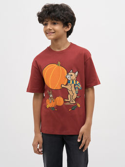 Jack & Jones Junior - Boys Graphic Print Regular Fit Maroon T-Shirt