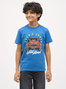 Jack & Jones Junior - Boys Graphic Print Regular Fit Blue T-Shirt