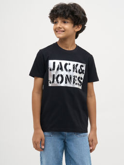 Jack & Jones Junior - Boys Typographic Regular Fit Black T-Shirt