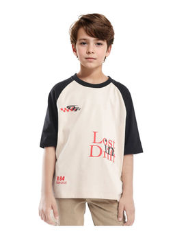 RARE ONES - Reva-K Light Beige Printed Pull On Oversized Fit T-Shirt