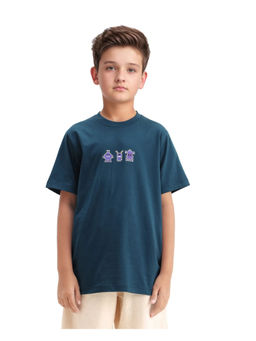 RARE ONES - Sung Teal Cotton Graphic Print Regular Fit T-Shirt