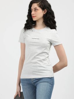 Calvin Klein - Grey Embroidered Logo Slim Fit Cotton T-Shirt