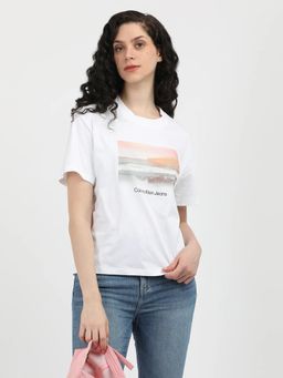 Calvin Klein - White Graphic Relaxed Fit Cotton T-Shirt