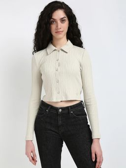 Calvin Klein - Beige Textured Slim Fit Cotton Polo T-Shirt