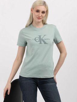 Calvin Klein - Green Embroidered Logo Regular Fit Cotton T-Shirt