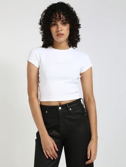 Calvin Klein - White Solid Regular Fit Cotton T-Shirt