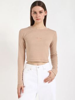 Calvin Klein - Tan Solid Regular Fit Cotton T-Shirt