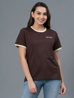 Mode by Red Tape - Dark Brown Graphic Pure Cotton Women T-Shirt
