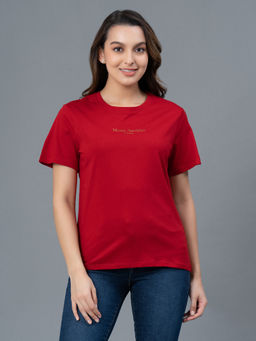 Mode by Red Tape - Red Solid Pure Cotton Women T-Shirt