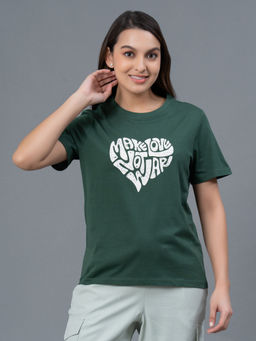 Mode by Red Tape - Forest Green Typography Pure Cotton Women T-Shirt