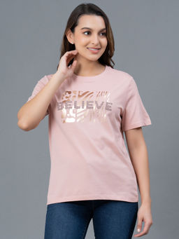 Mode by Red Tape - Pale Pink Graphic Pure Cotton Women T-Shirt