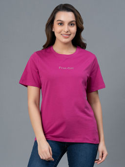 Mode by Red Tape - Fuchsia Graphic Pure Cotton Women T-Shirt