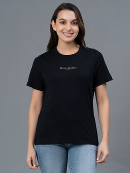 Mode by Red Tape - Black Graphic Pure Cotton Women T-Shirt