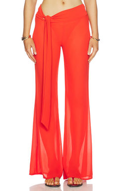 Bananhot - Bowie Women's Sheer Crepe Side-Tie Palazzo Pants Red