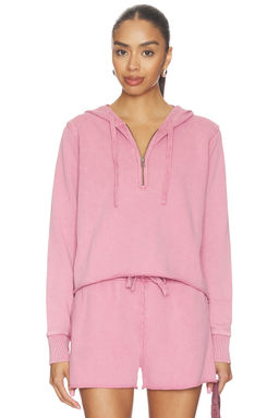Bobi by Revolve - Half Zip Women's Cropped Hooded Hoodie Pink