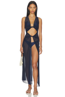 Bond Eye - Lorelei Women's Sheer Mesh Open Front Maxi Dress Black