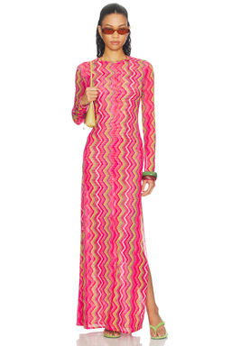 eywasouls malibu - Scarlet Women's Printed Side Slit Maxi Dress Pink