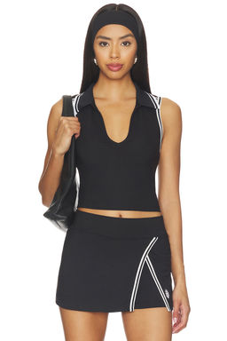 Free People - FP Movement Women's Sleeveless Collared Polo Top Black