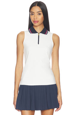 Gold Hinge - Zipper Polo Women's Sleeveless Quarter Zip Tank Top White