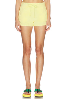Hunza G - Towelling Women's Drawstring Elastic Waist Shorts Yellow