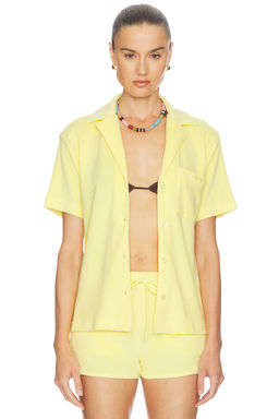 Hunza G - Towelling Resort Women's Relaxed Notched Lapel Button-Down Shirt Yellow