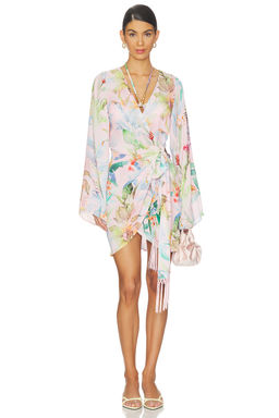 L'AGENCE - Kohima Women's Floral Print Waist Tie Wrap Mini Dress Multi-Color