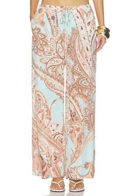 L'AGENCE - Geraldine Women's Wide-Leg Drawstring Palazzo Pants Ice Blue Multi