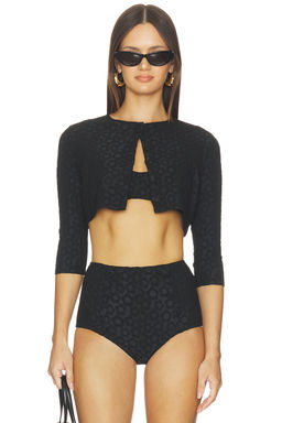 Lisa Marie Fernandez - 60's Floral Jacquard Women's Button-Up Crop Cardigan Black