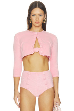 Lisa Marie Fernandez - Terry Cloth Women's Button-Up Crop Cardigan Pink