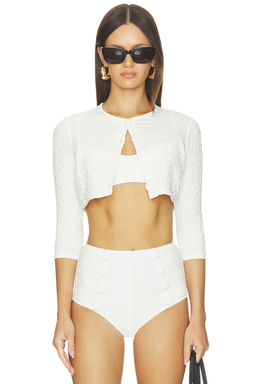 Lisa Marie Fernandez - 60's Floral Jacquard Women's Button-Front Crop Cardigan White