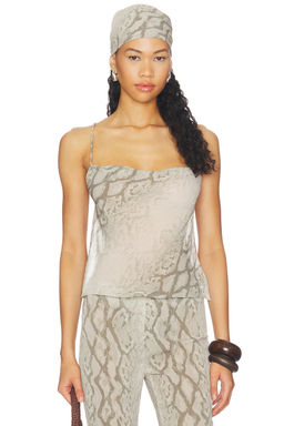 lovewave - Channing Women's Snake Print Chiffon Shoulder Strap Top Beige