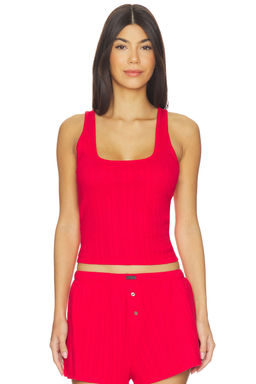 LUNYA - Pointelle Women's Scoop Neck Sleeveless Tank Top Red