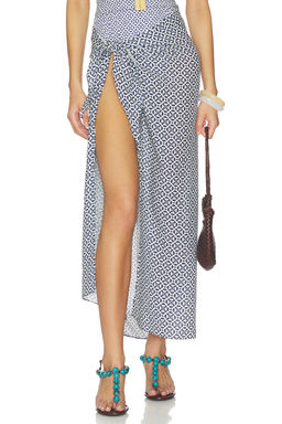 La Porte - Flyn Pareo Women's Geo Print Wrap Maxi Skirt Blue