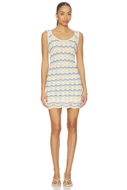 L SPACE - Sunchaser Women's Crochet Sleeveless Scoop Neck Mini Dress Blue