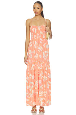 L SPACE - Mallorca Women's Printed Sleeveless Maxi Dress Coral