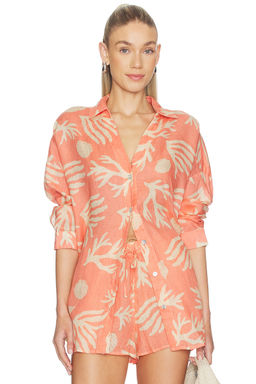 L SPACE - Rio Women's Printed Button-Front Linen Tunic Coral