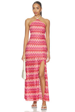 Maaji - Wine Bloom Women's Halter Neck Slit Maxi Dress Red