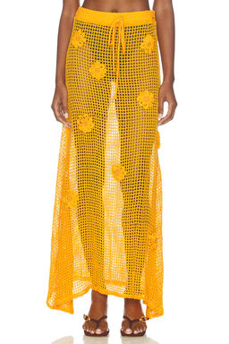 Maaji - Golden Blossom Women's Crochet Floral Drawstring Maxi Skirt Yellow