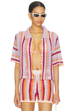 Maaji - Mystic Stripe Women's Crochet Button-Down Shirt Purple