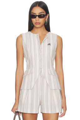 Malbon - Keily Women's Striped Sleeveless Button Front Vest Top Cream