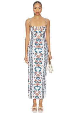 Montce - Petal Long Women's Floral Print Stretch Jersey Maxi Dress Multi-Color