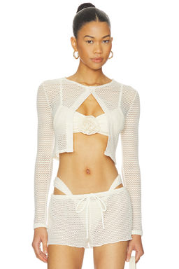 Montce - Button-down Women's Crochet Button-Front Crop Cardigan Off White