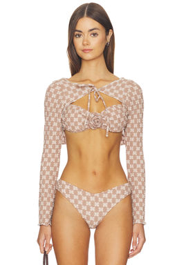 Montce - Crinkled Jersey Women's Tie-Up Crop Top Beige