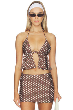 Montce - Emma Women's Polka Dot Halter Tie-Up Tank Top Brown